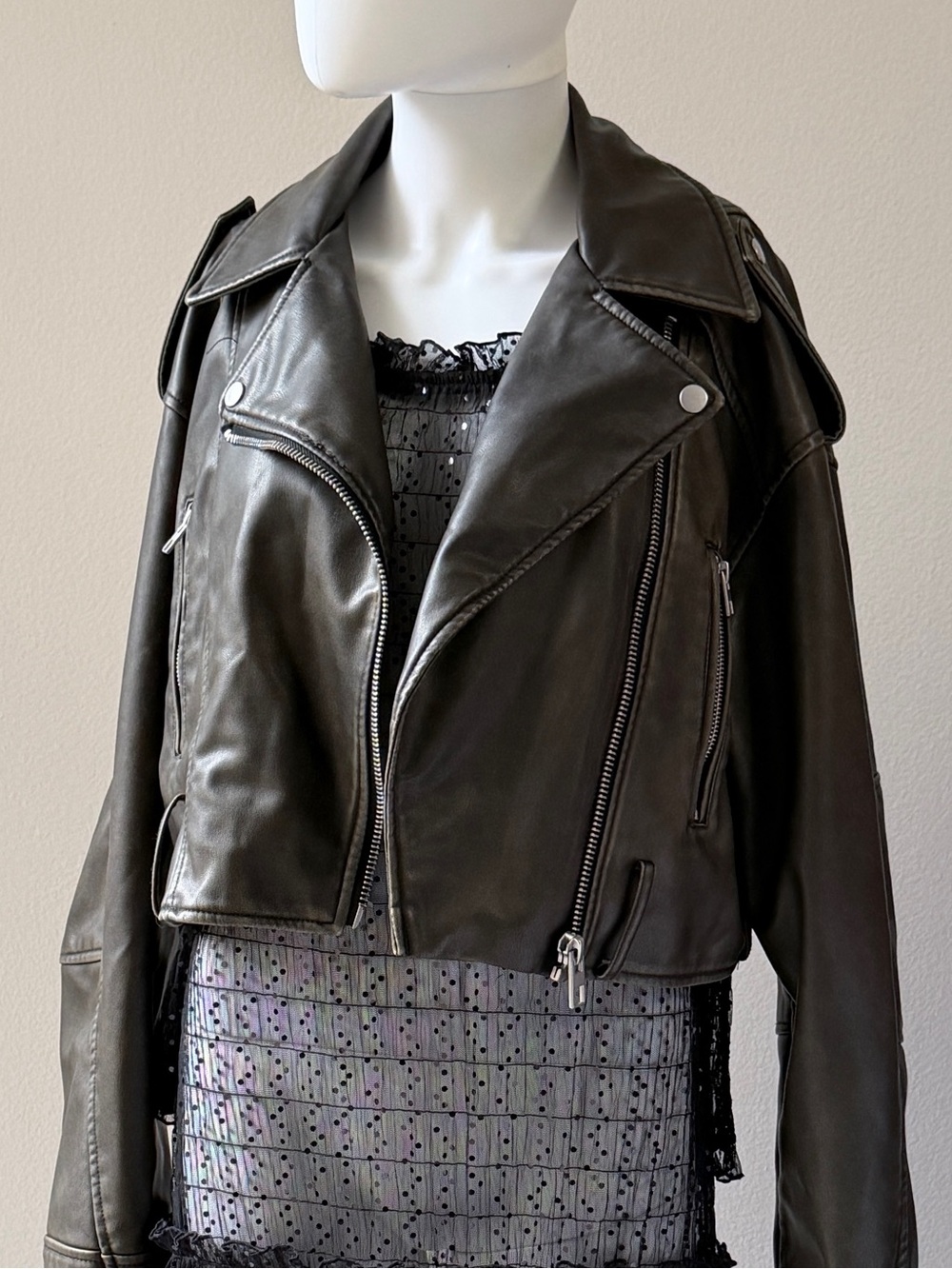 Zara Black Leather Moto Jacket - Women